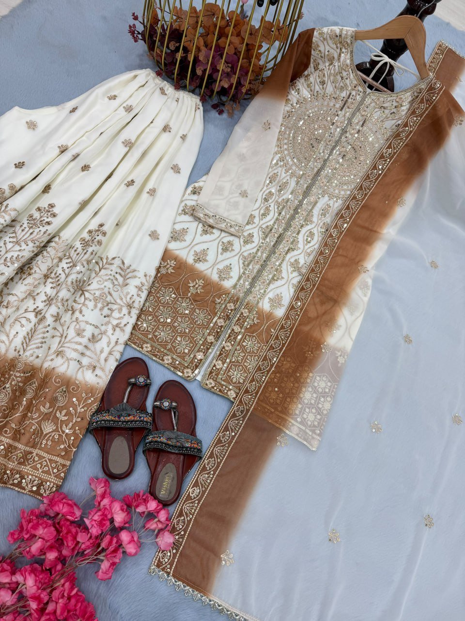 Intricately Embroidered Sharara Suit Set With Border Dupatta - Surat Wholesale Ethnic Wear (Photo 8)