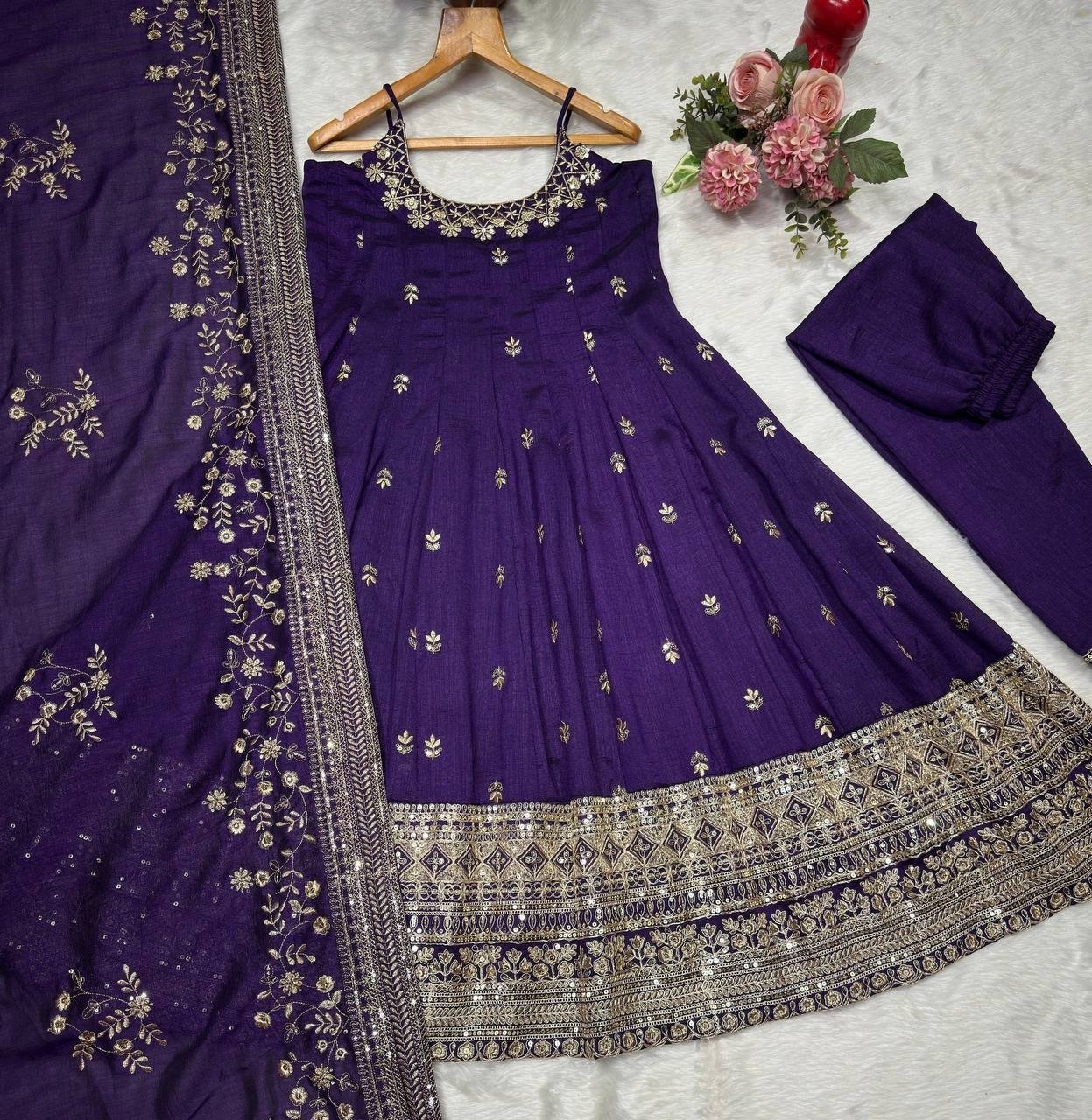 Regal Embroidered Flared Ensemble for Festive Celebrations