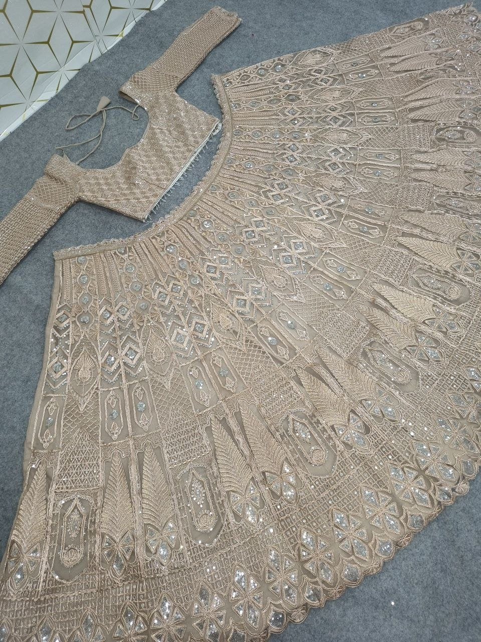 Intricate Chikankari Sequined Net Lehenga Set with Embellished Belt - Surat Wholesale Ethnic Wear (Photo 8)