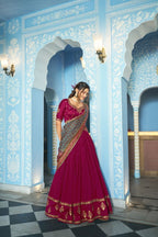 Embroidered Flared Silk Lehenga Set with Printed Dupatta - Surat Wholesale Ethnic Wear (Photo 8)