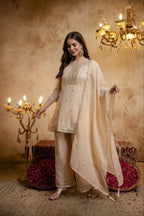 Embroidered Chanderi Kurta Set with Gota Patti Dupatta