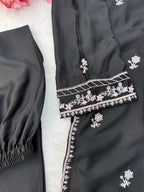 Midnight Radiance Embroidered Straight Kurta with Palazzo and Dupatta