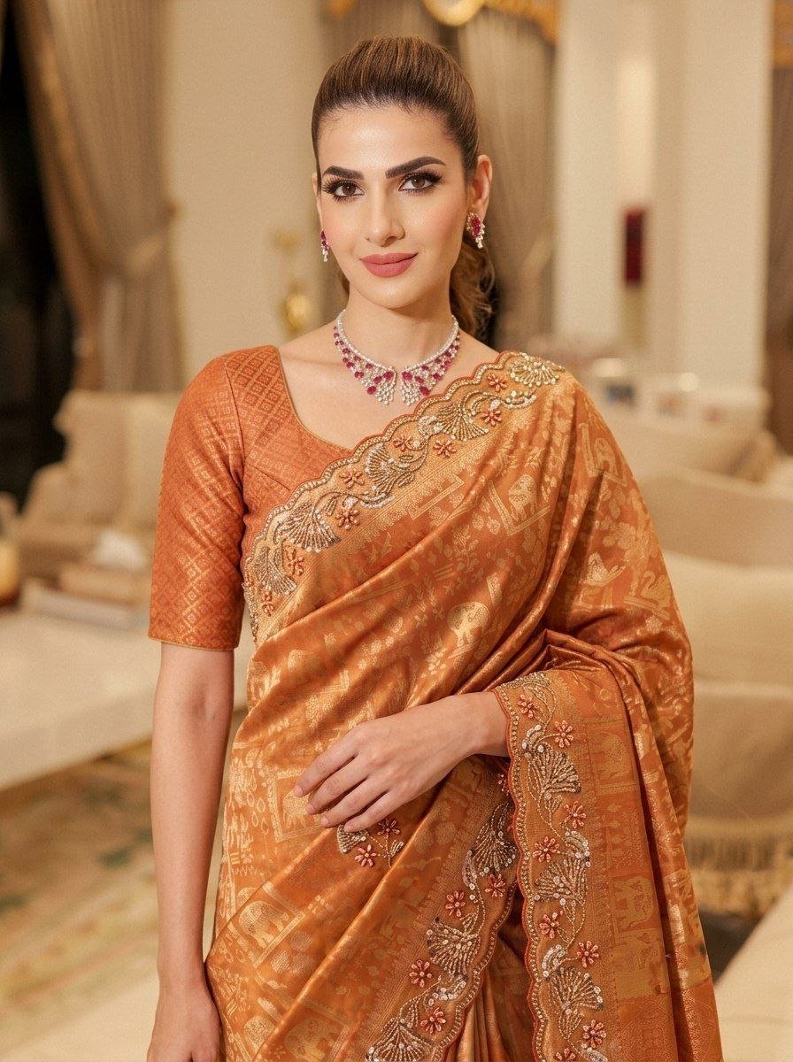 Heritage Loom Saree with Ornate Floral Zari and Jewel-Edged Pallu