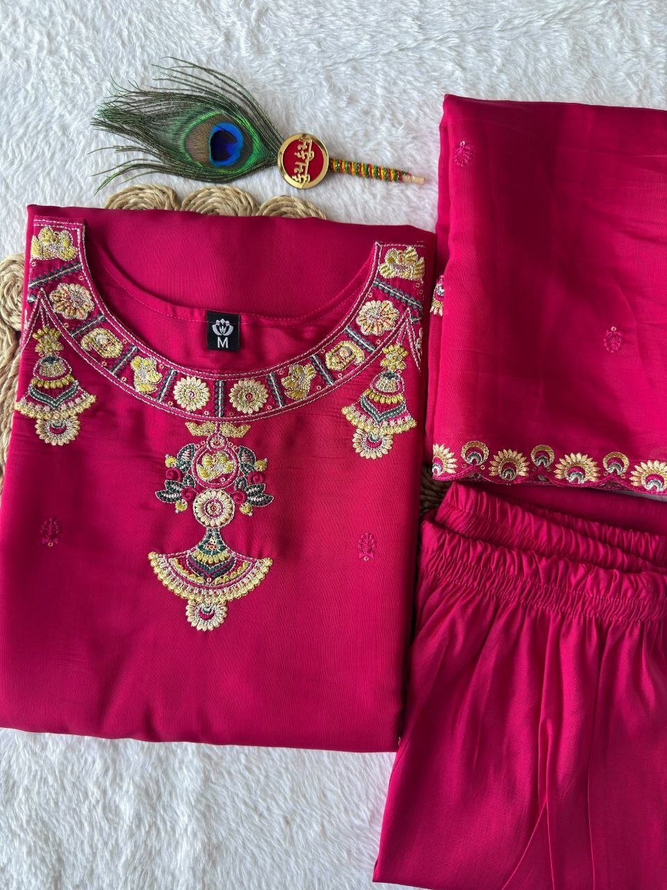 Embroidered Neckline Straight Kurta Set with Scalloped Dupatta - Surat Wholesale Ethnic Wear (Photo 8)