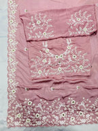 Effortless Floral Embroidered Saree with Delicate Border Detailing