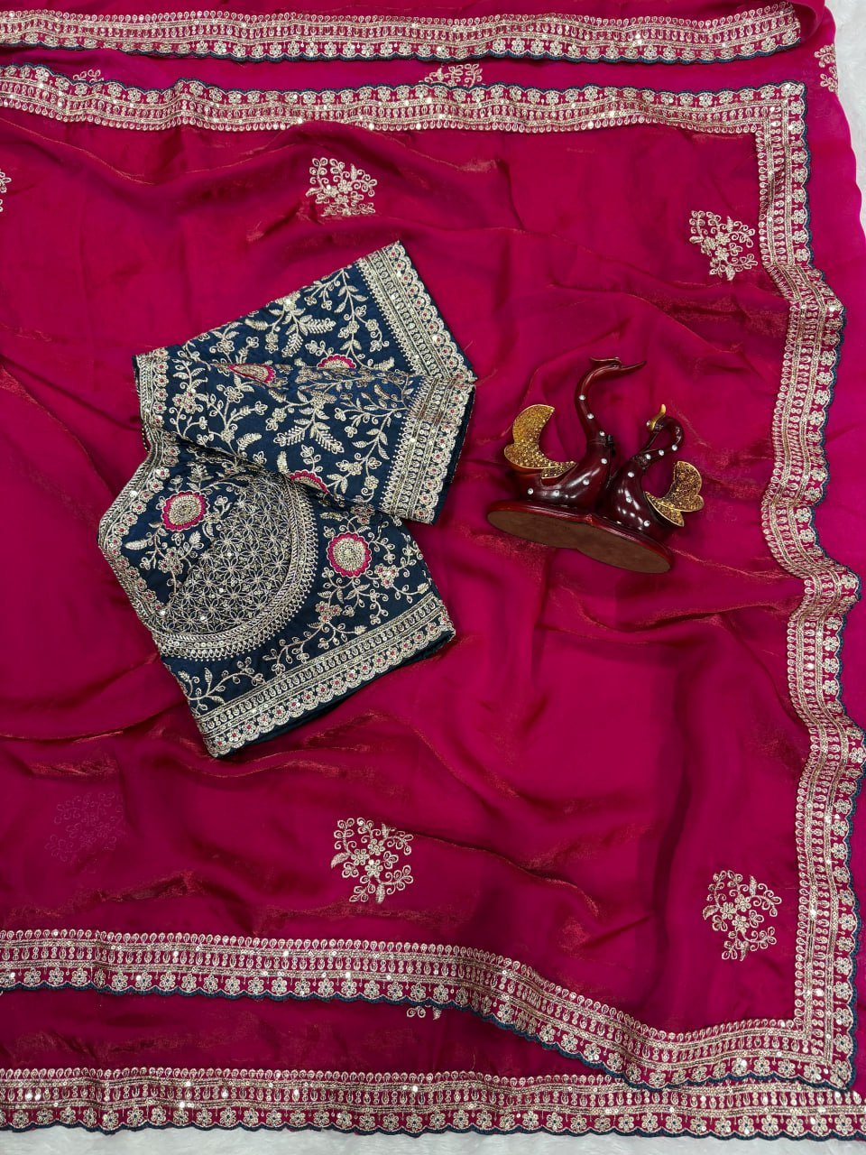 Royal Heritage Handcrafted Embroidered Draped Saree with Intricate Border Detailing