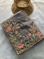 Exquisite Floral Embroidered Draped Saree with Regal Charm