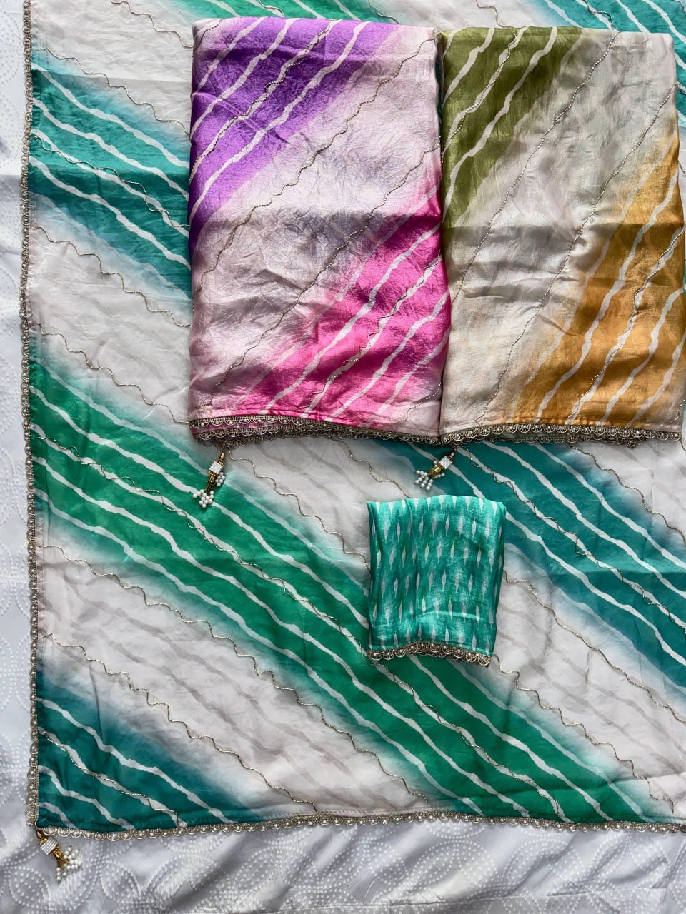 Contemporary Statement Handcrafted Wave Pattern Saree with Delicate Scalloped Border