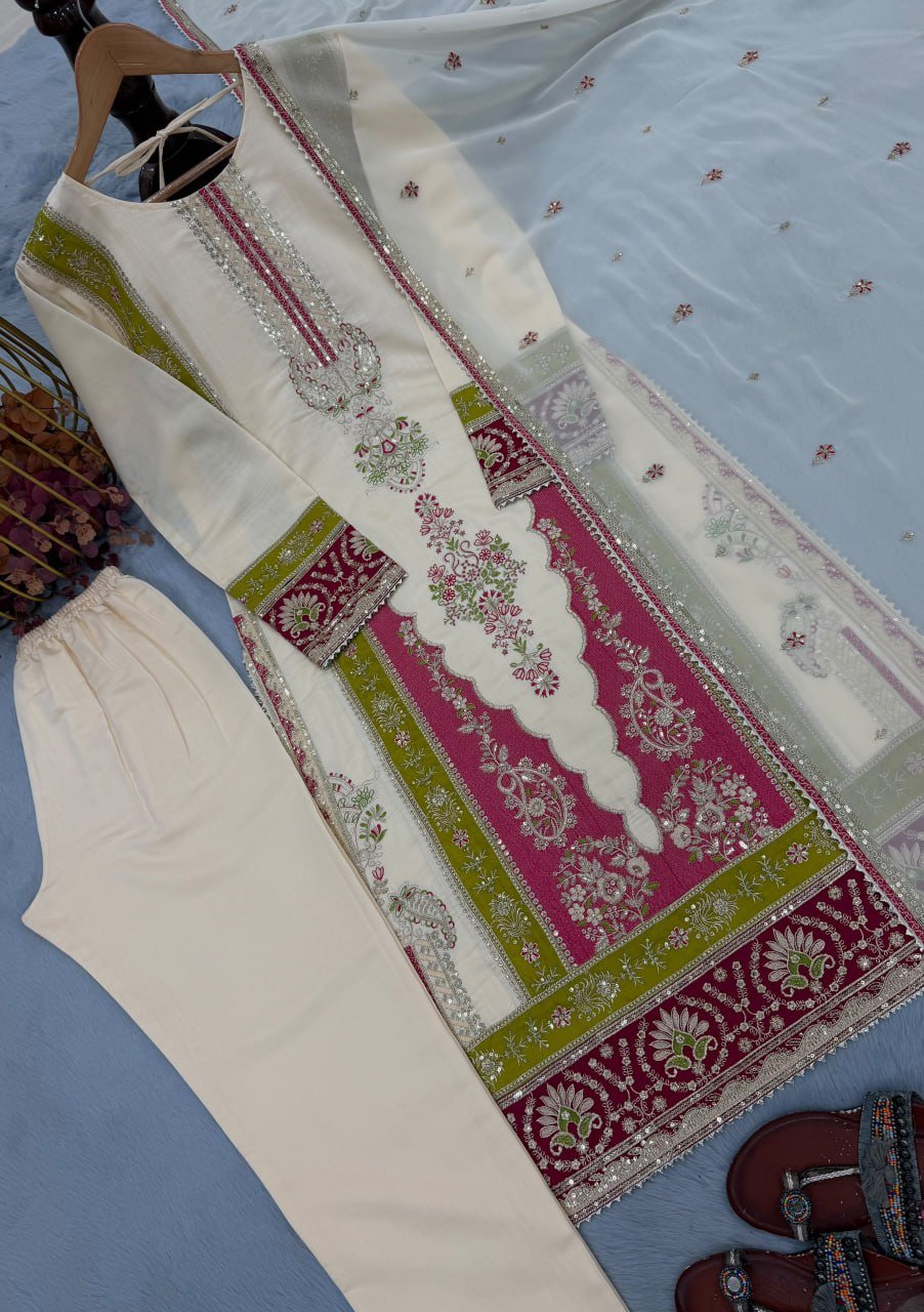 Vintage Classic Embroidered Border Straight Kurta Set with Dupatta - Surat Wholesale Ethnic Wear (Photo 8)