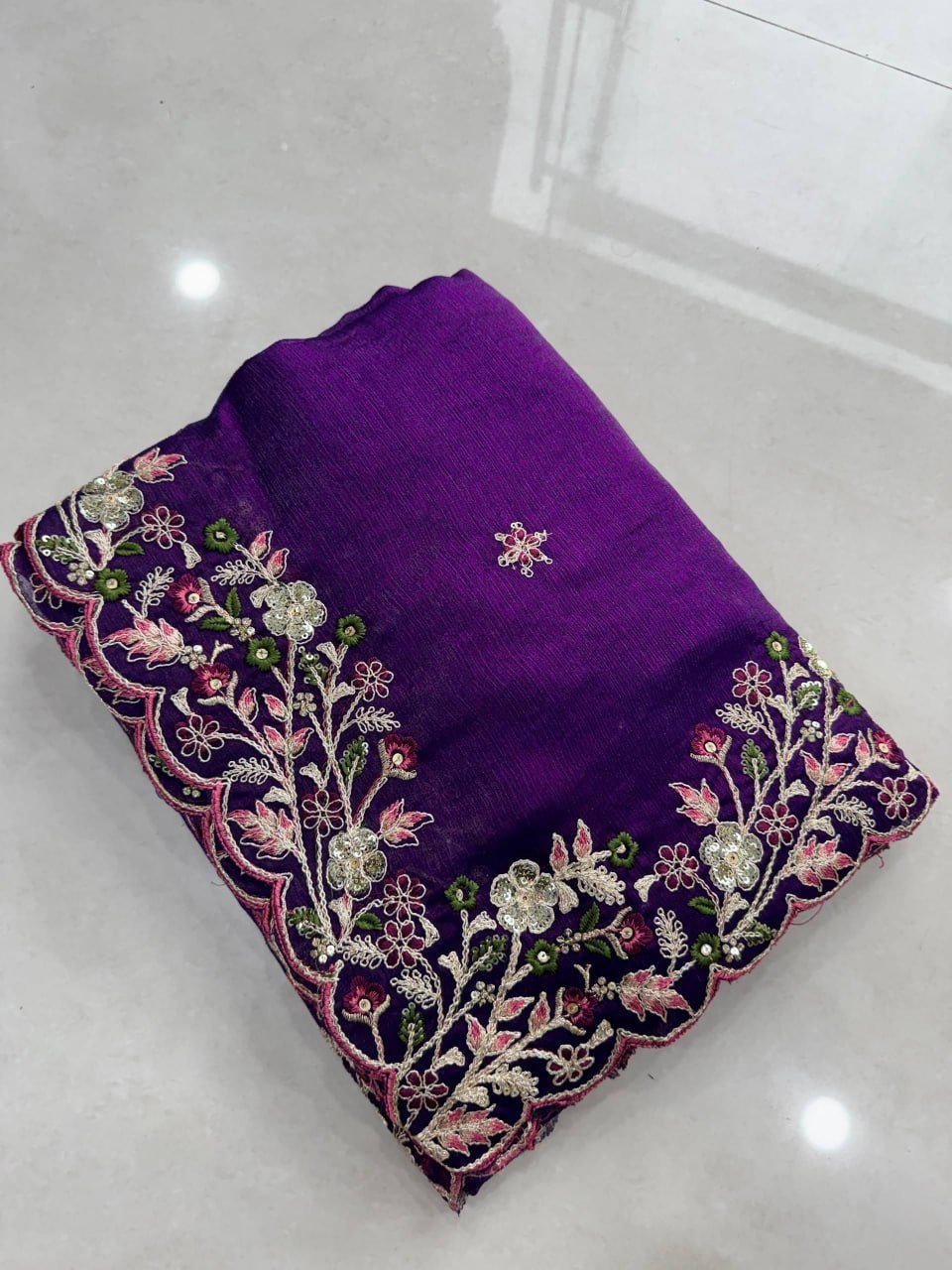 Ornate Vine Embroidery Draped Across a Regal Festive Silhouette