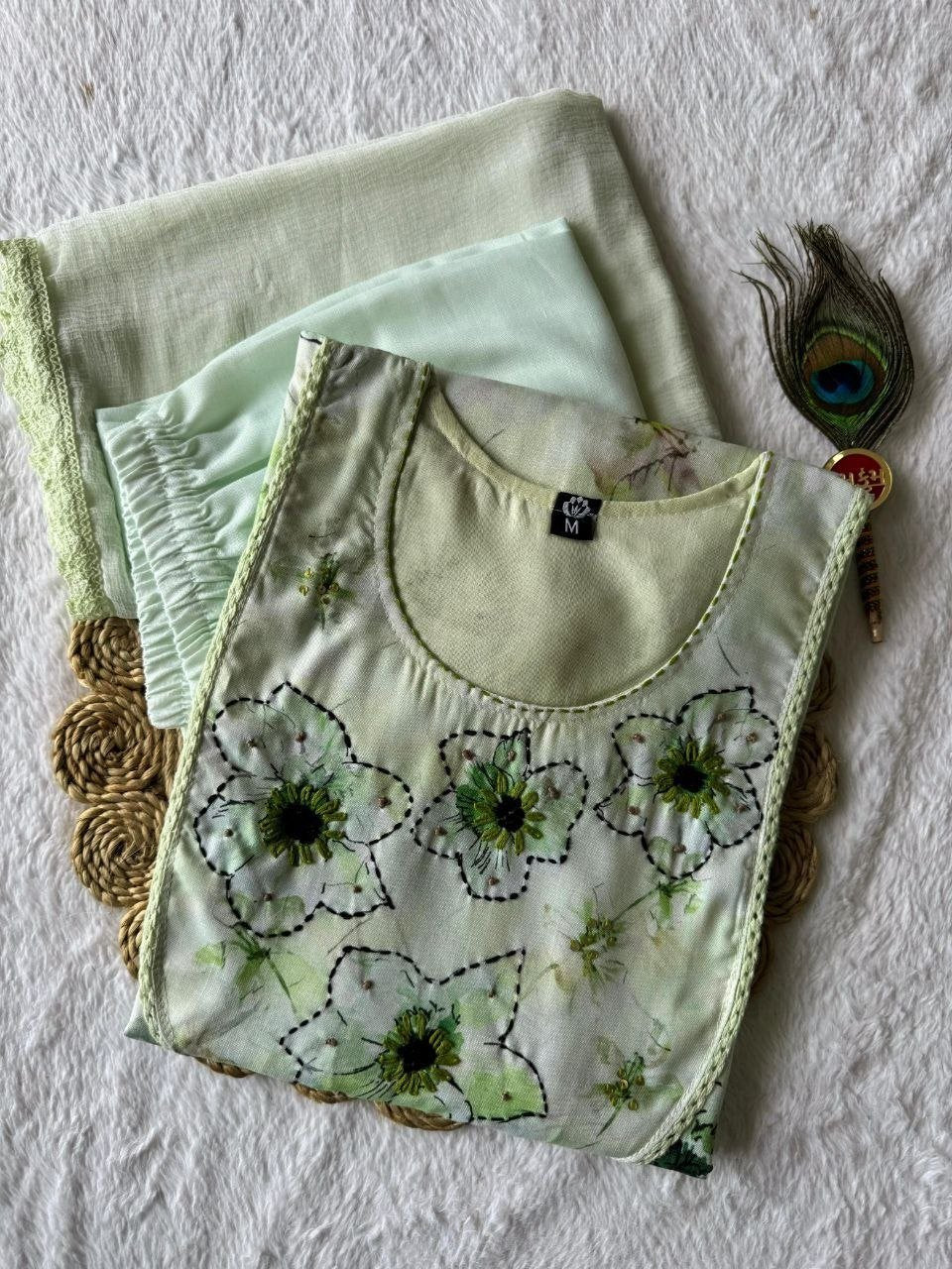 Embroidered Floral Printed Kurta Set with Match Dupatta