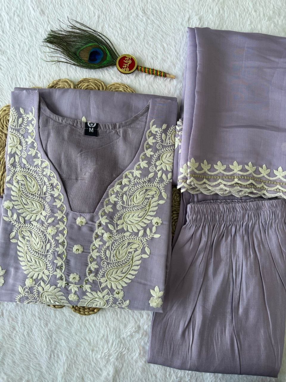 Intricately Embroidered Kurta Set with Lace Detailed Dupatta
