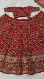 Chevron Embroidered Heavy Bridal Velvet Lehenga Set with Blouse