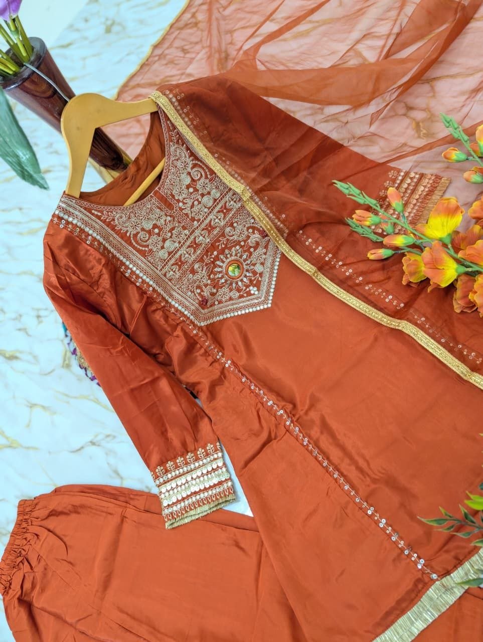 Regal Yoke Embroidered Sharara Suit Set