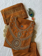 Hand-Embellished Anarkali Suit Set with Striped Dupatta