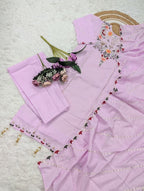 Subtle Grace Embroidered Straight Kurta Set with Tasseled Hem Dupatta