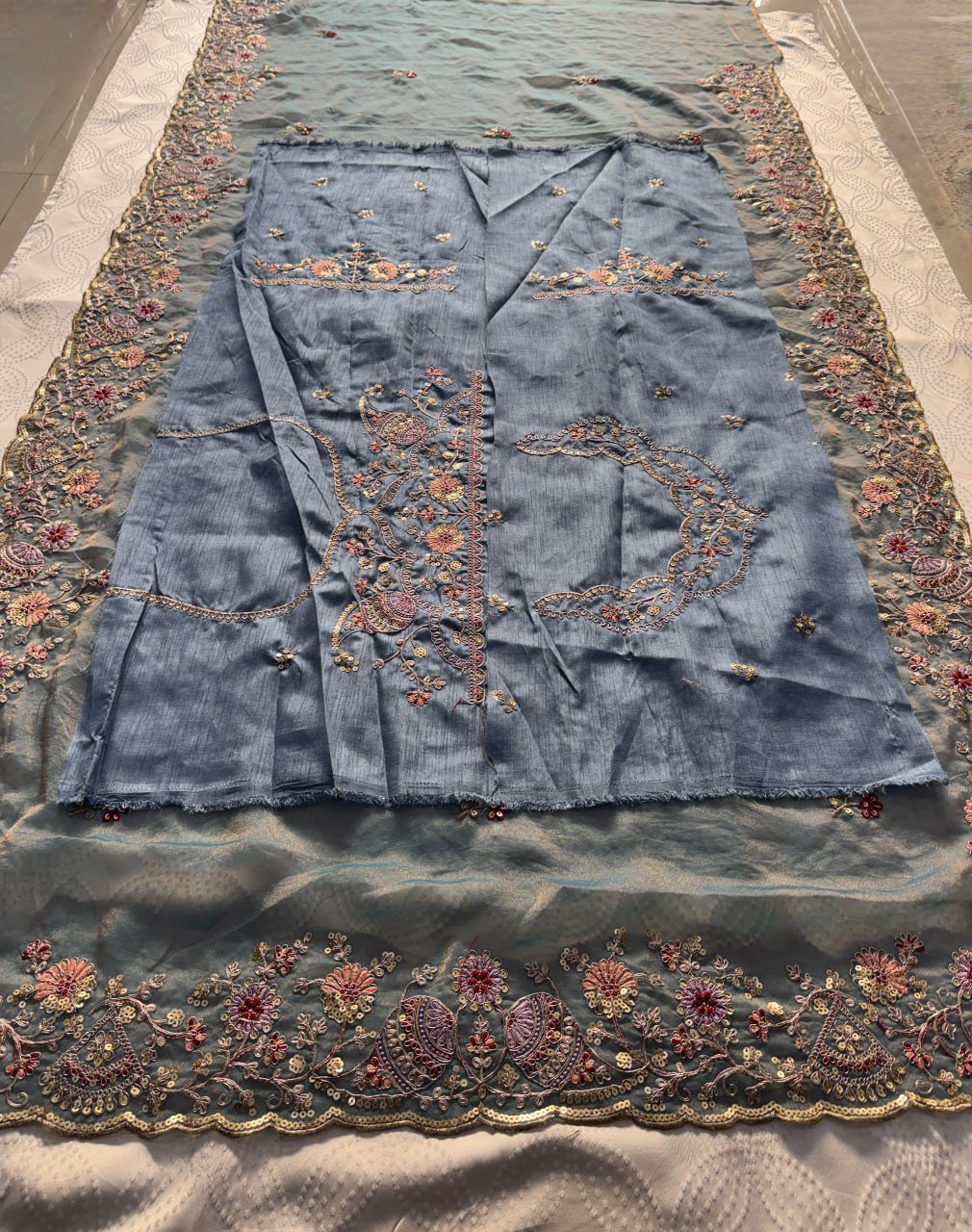 Artisanal Floral Embroidery Ensemble with Regal Heritage Detailing