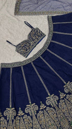 Paisley Motif Embellished Silk Lehenga Set with Draped Jacket Cape
