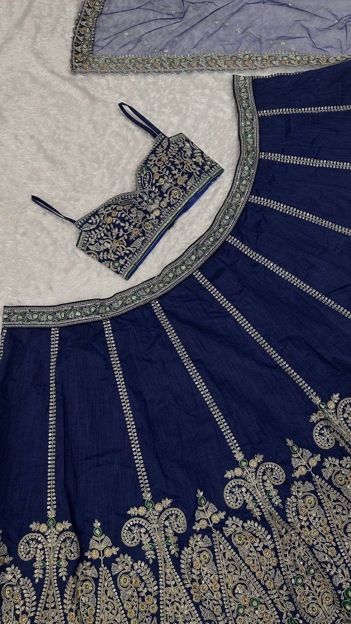 Paisley Motif Embellished Silk Lehenga Set with Draped Jacket Cape