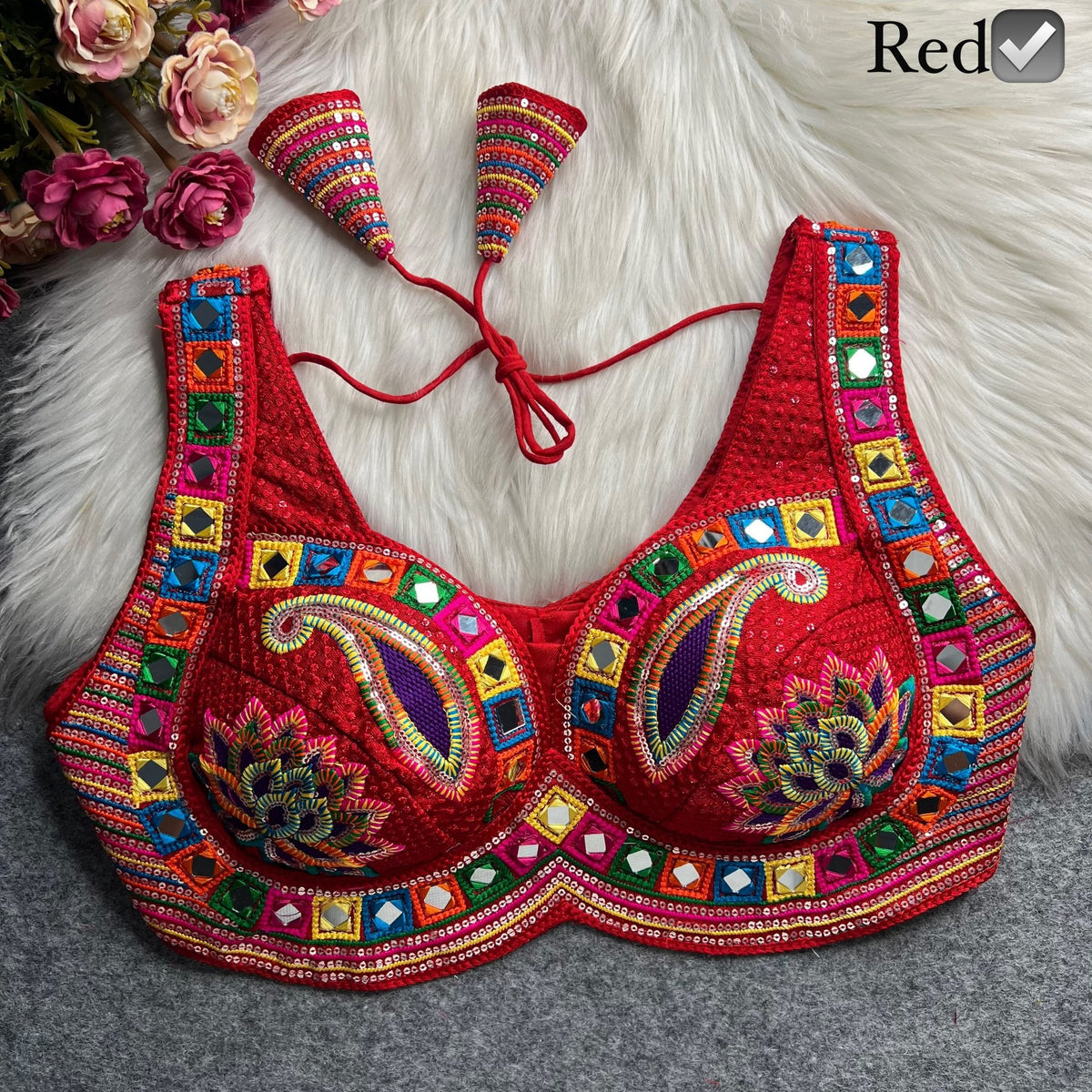 Boho Ethnic Fusion Paisley Embroidered Mirror Work Blouse