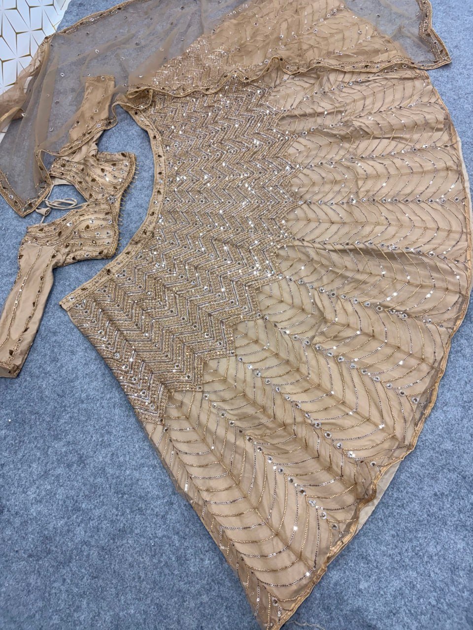 Glittering Geometric Sequin Work Flared Lehenga Set