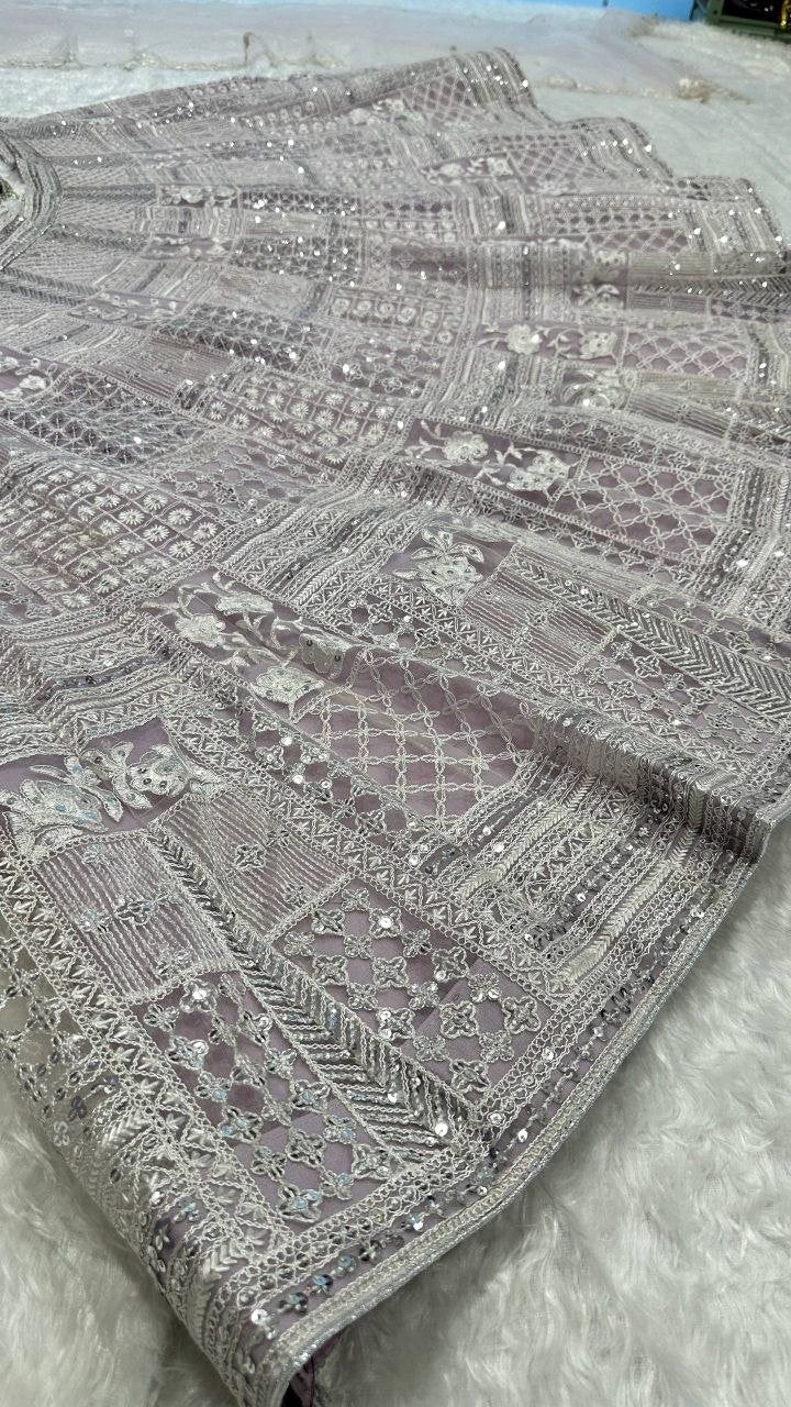 Georgette Chikankari Embroidery Lehenga Set with Sheer Net Dupatta