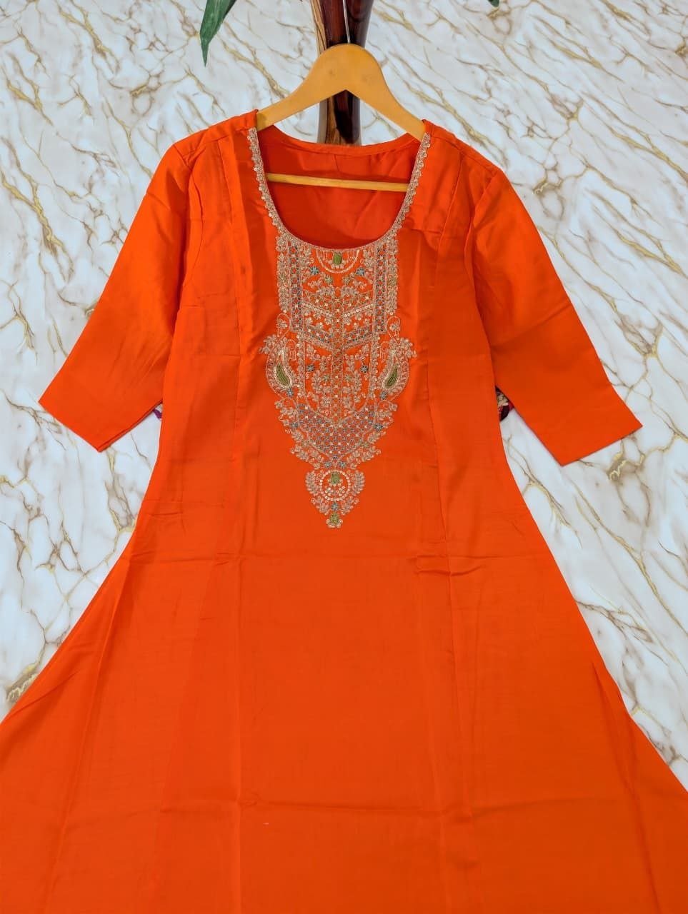 Festive Embroidered Anarkali Suit with Striped Dupatta