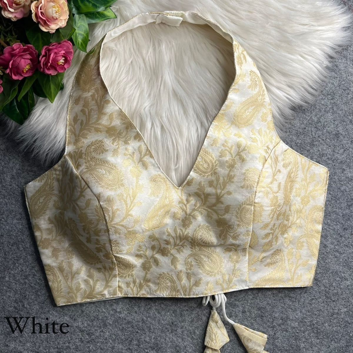 Contemporary Statement Banarasi Brocade Halter Neck Blouse - Surat Wholesale Ethnic Wear (Photo 9)