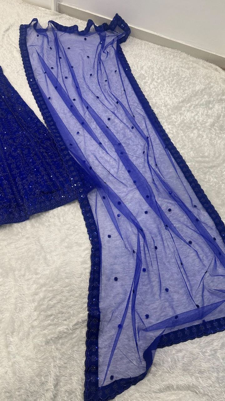 Sequined Tone-on-Tone Embroidered Sleeveless Lehenga Set with Dupatta