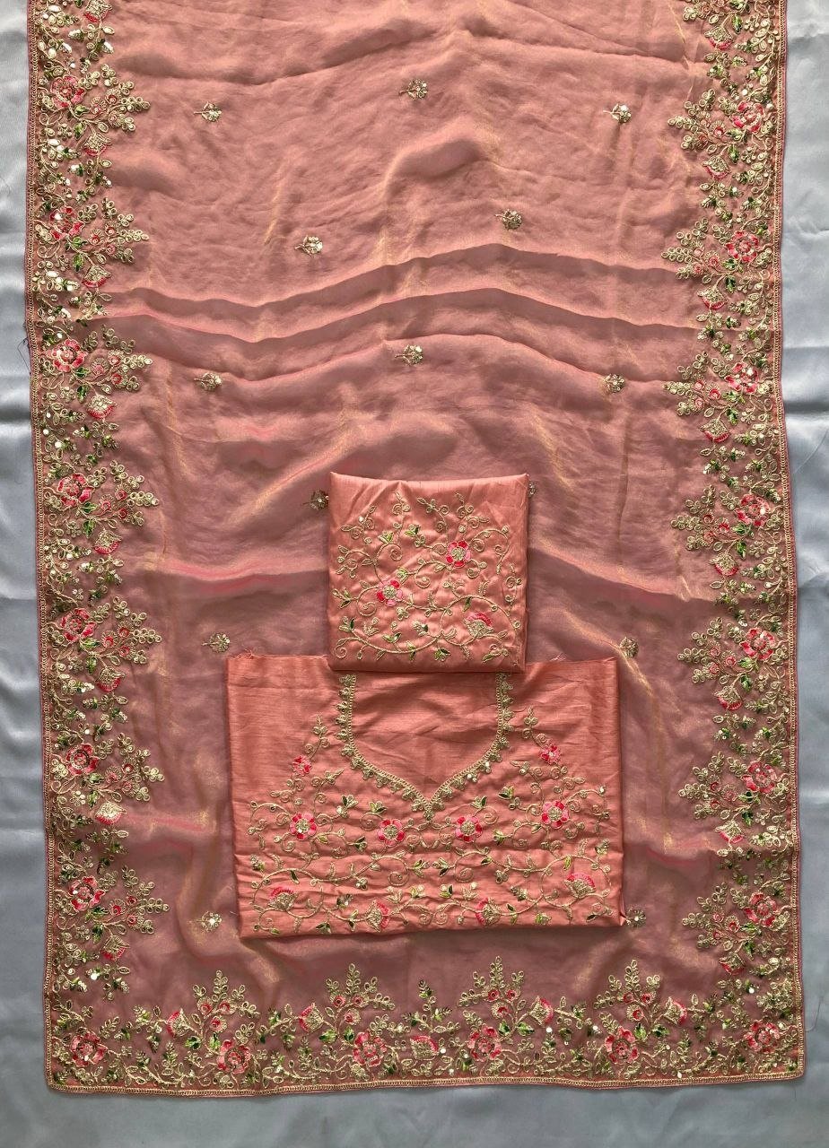 Exquisite Floral Embroidered Draped Saree with Regal Charm