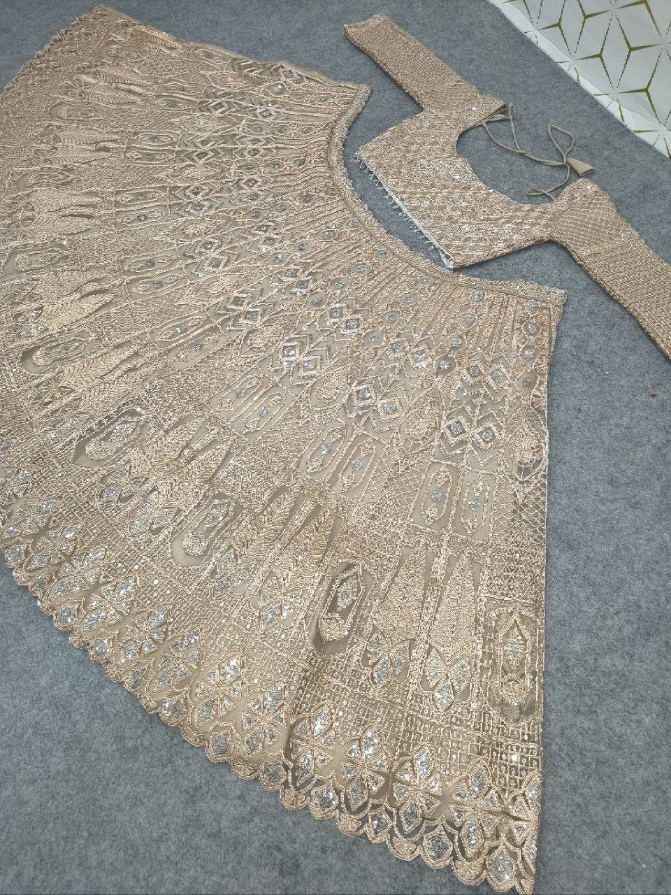 Intricate Chikankari Sequined Net Lehenga Set with Embellished Belt - Surat Wholesale Ethnic Wear (Photo 9)