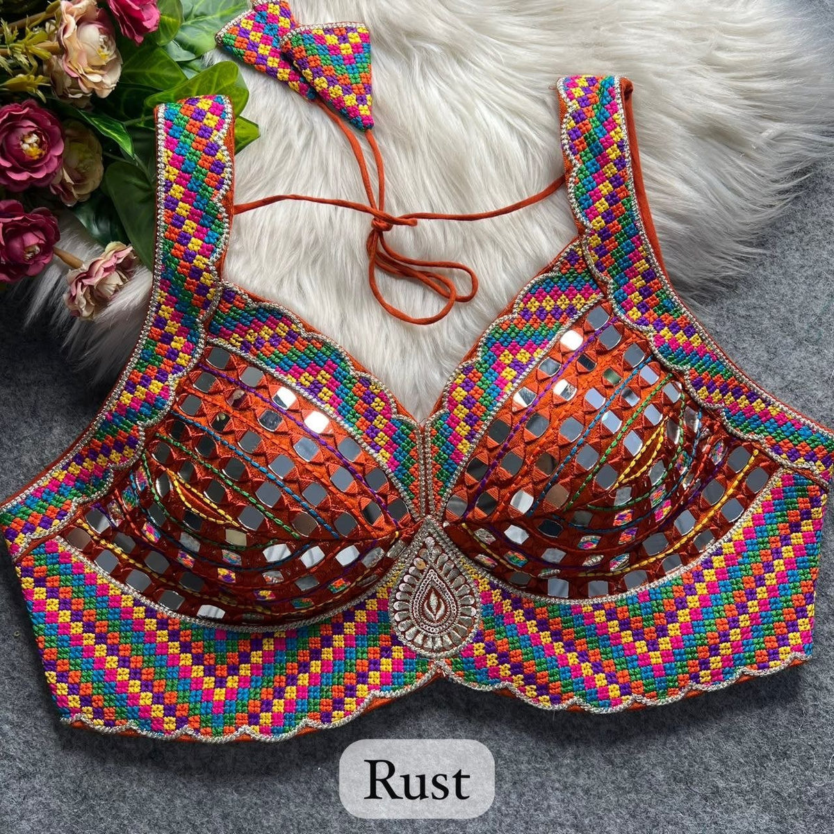 Artisanal Handcrafted Mirror Work Sleeveless Blouse