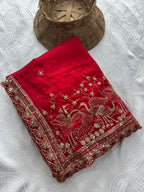 Regal Tradition Embroidered Saree with Ornate Peacock Border