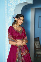 Embroidered Flared Silk Lehenga Set with Printed Dupatta - Surat Wholesale Ethnic Wear (Photo 9)
