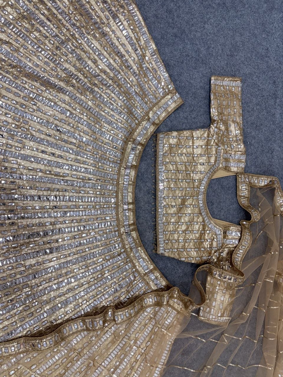 Heavy Mirror Work Sequined Lehenga Set with Tasseled Blouse