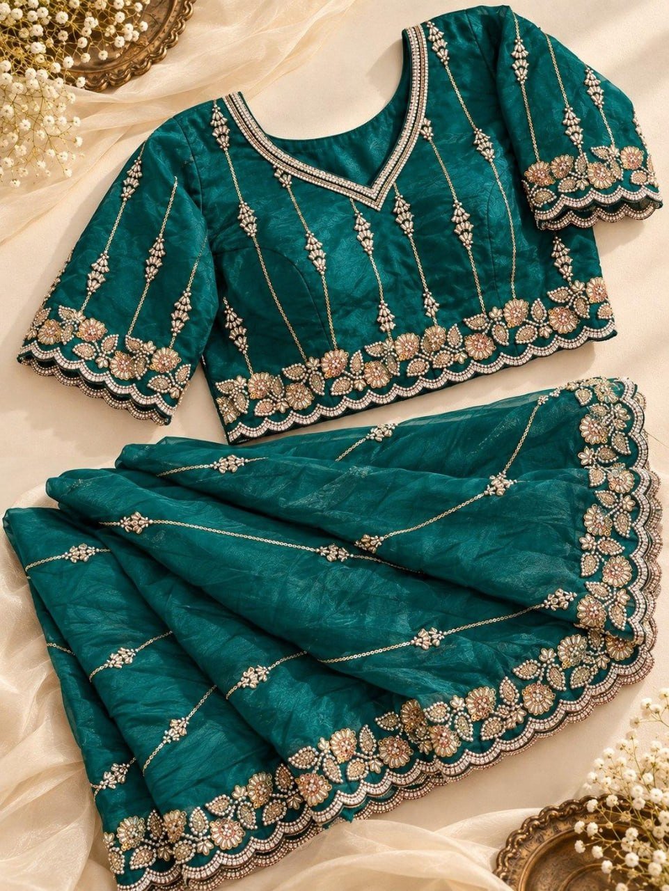 Timeless Splendor Embroidered Saree with Intricate Floral Zari Border Detailing - Surat Wholesale Ethnic Wear (Photo 9)