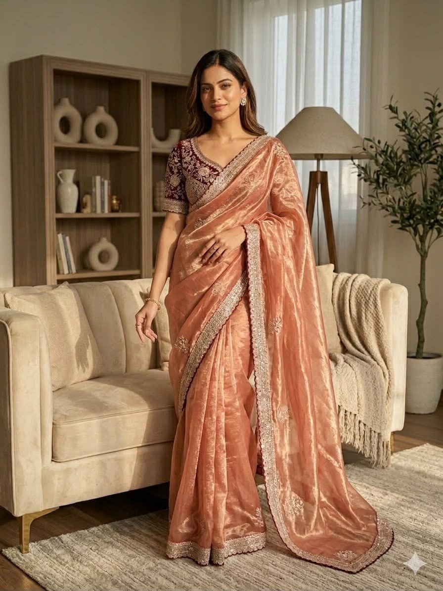 Royal Heritage Handcrafted Embroidered Draped Saree with Intricate Border Detailing