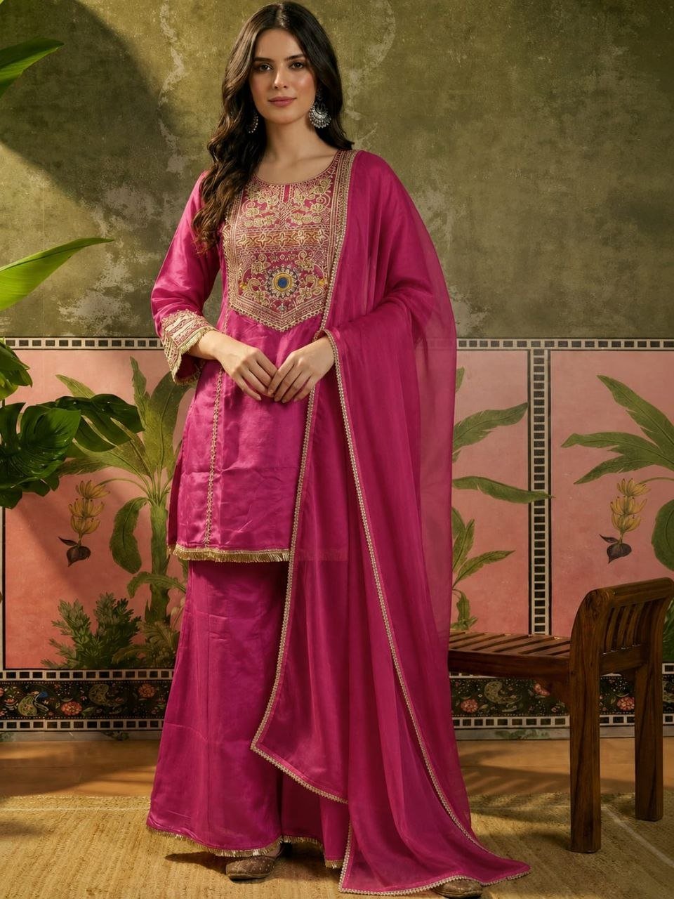Regal Yoke Embroidered Sharara Suit Set