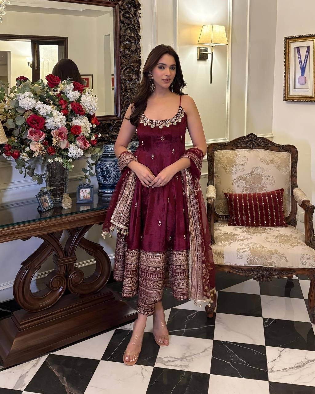 Regal Embroidered Flared Ensemble for Festive Celebrations