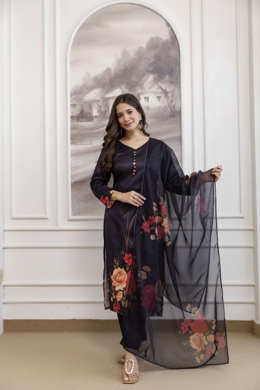 Garden Floral Romance Printed Kurta Set with Ethereal Dupatta