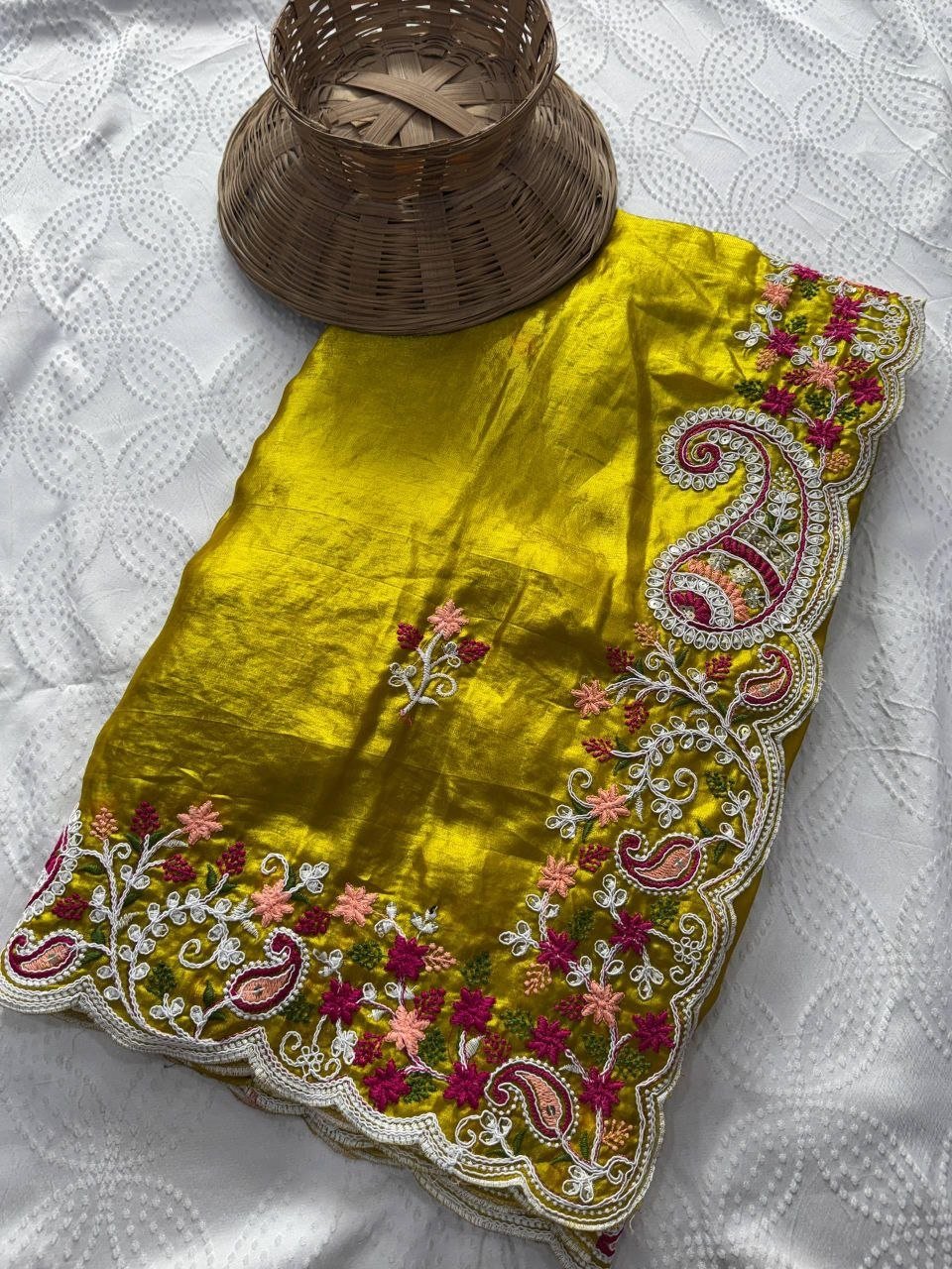 Garden Floral Romance Paisley Embroidered Draped Saree