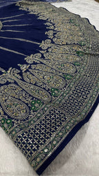 Paisley Motif Embellished Silk Lehenga Set with Draped Jacket Cape