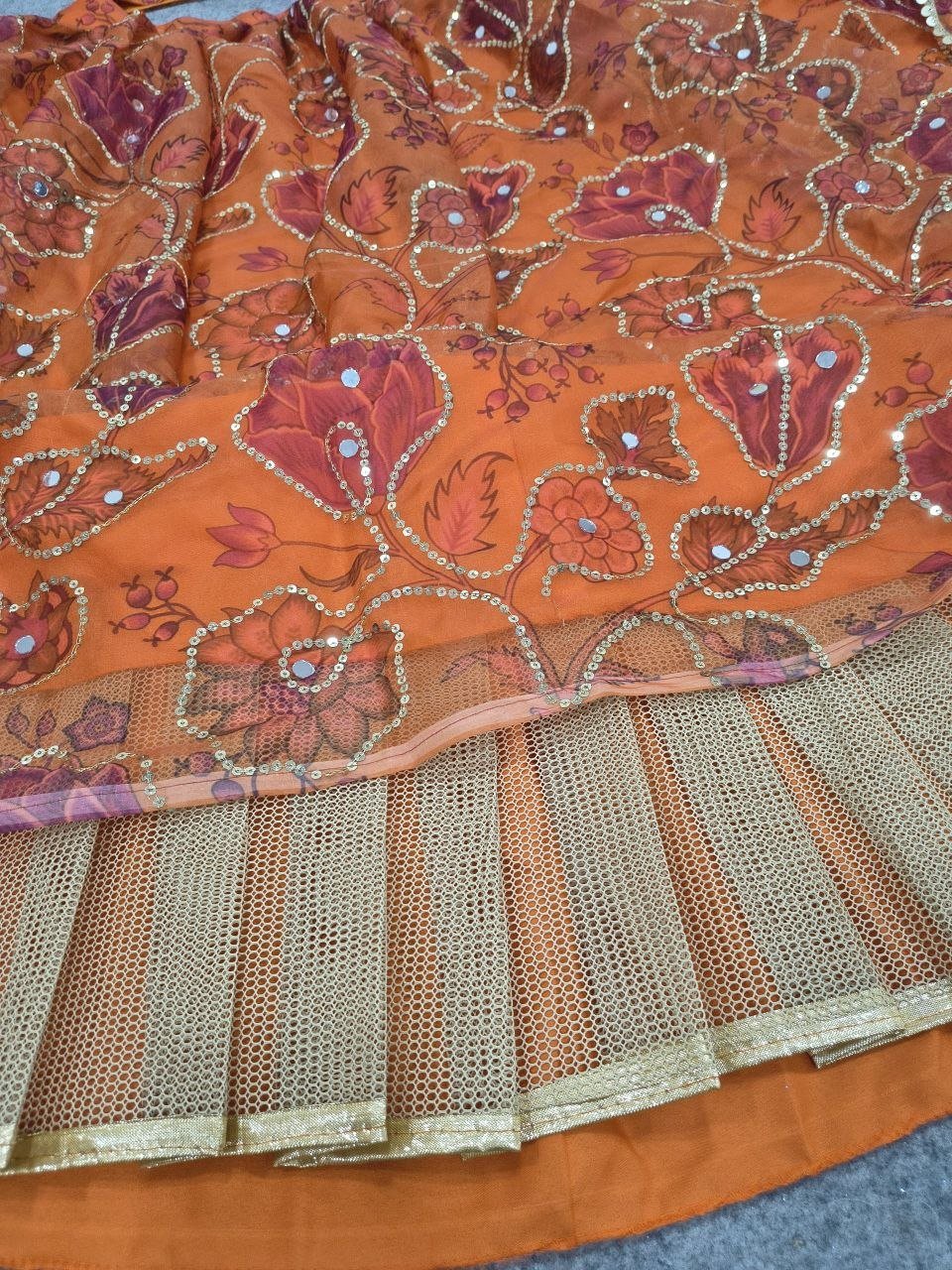 Organza Printed Lehenga Set with Intricate Sequined Threadwork