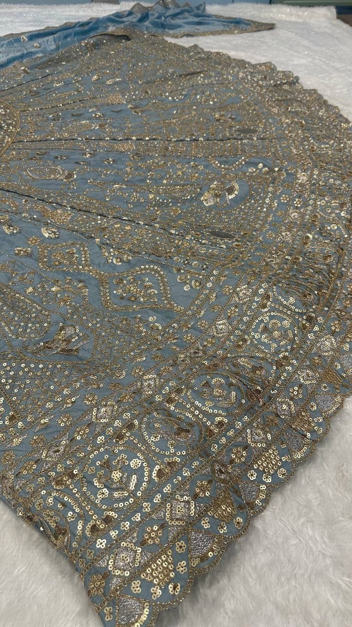 Sequined Heavy Embroidered Bridal Lehenga Set with Sheer Dupatta