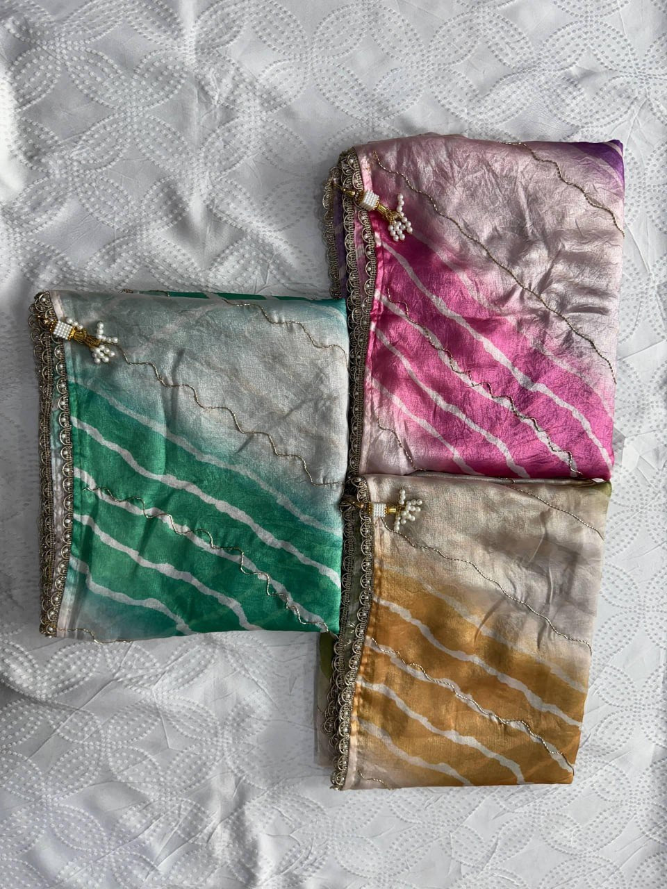 Contemporary Statement Handcrafted Wave Pattern Saree with Delicate Scalloped Border