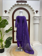 Bandhani Print Kurta Set with Mirror Work Accents