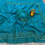 Midnight Radiance Embellished Draped Saree with Intricate Scalloped Border