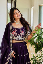 Elephant Motif Embroidered Silk Lehenga Set with Lace Border Dupatta - Surat Wholesale Ethnic Wear (Photo 9)