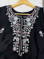 Midnight Radiance Embroidered Straight Kurta with Palazzo and Dupatta