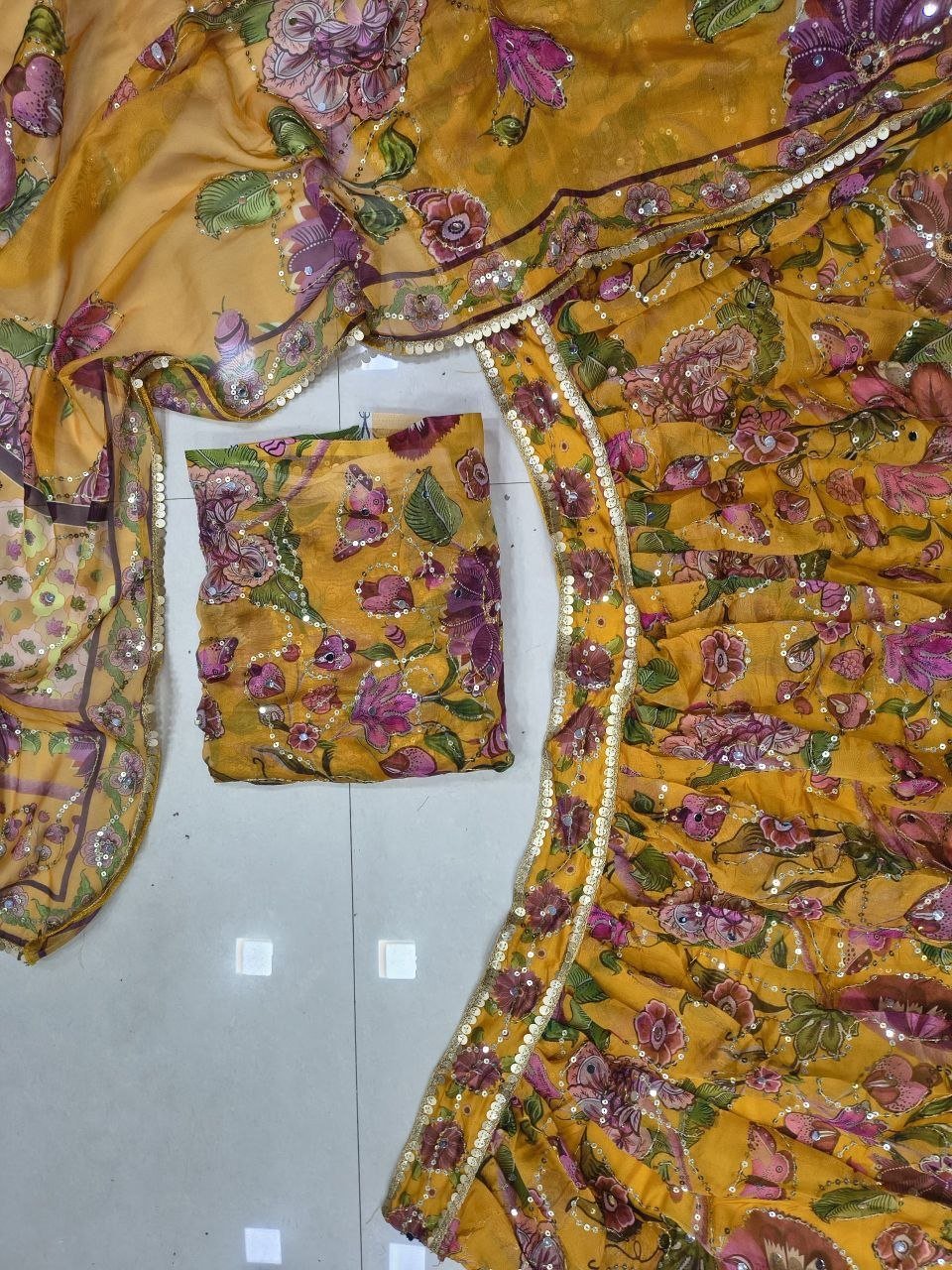 Floral Print Georgette Lehenga Set with Mirror Work Dupatta - Surat Wholesale Ethnic Wear (Photo 9)